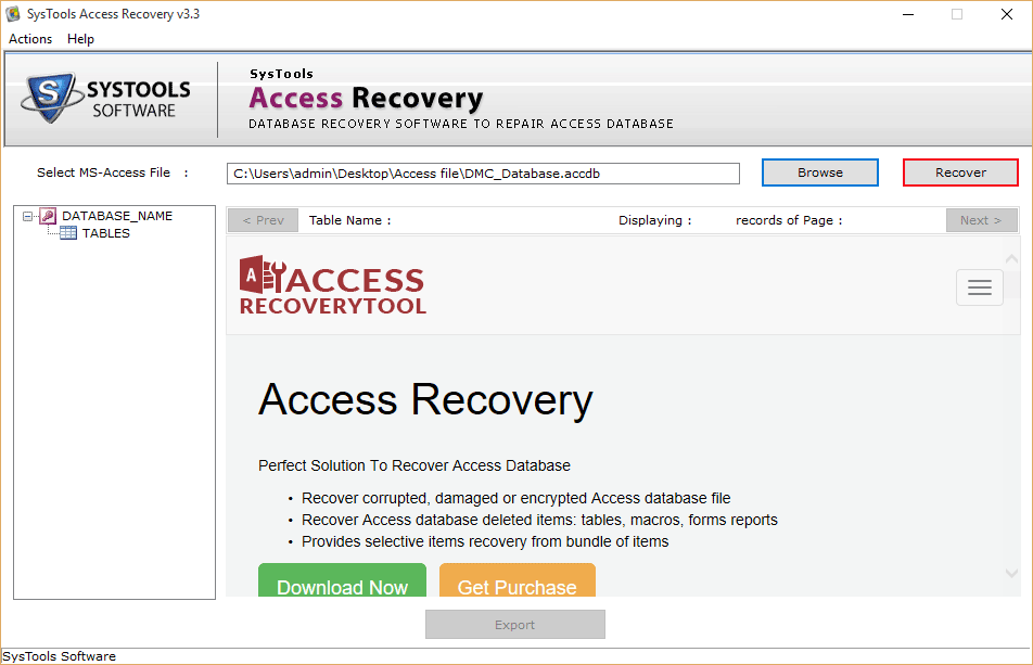 Click on Recover to start the recovery